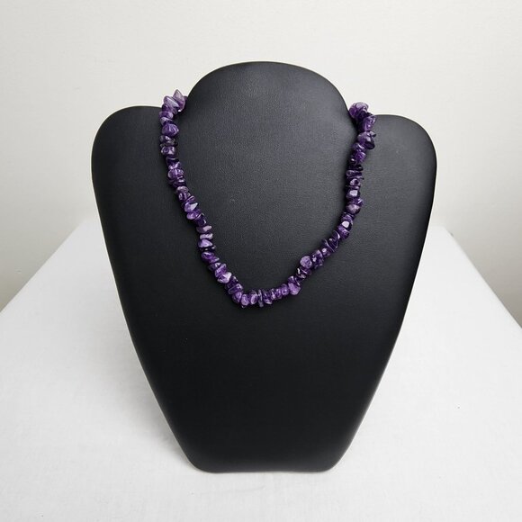 VTG Amethyst Large Tumbled Chip Necklace Dark Purple Chakra Energy Healing Gemst - Picture 3 of 9